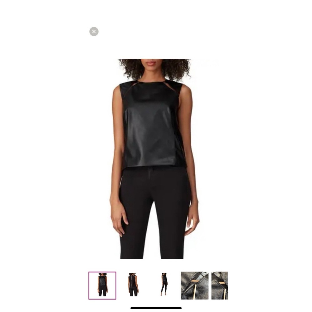 KAUFMANFRANCO Faux Leather Sleeveless Blouse Women's Size 14 Moto Biker Sexy Zip